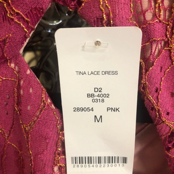 💋 bebe pink fuschia lace long sleeve dress M New RARE💋 - Picture 7 of 7